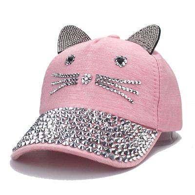 Kinder Mädchen Diamant Einlage Kappe Einfache Schlichte Baseballkappe Weiblich Verstellbar Lässig Outdoor Streetwear Mode Katzenhut