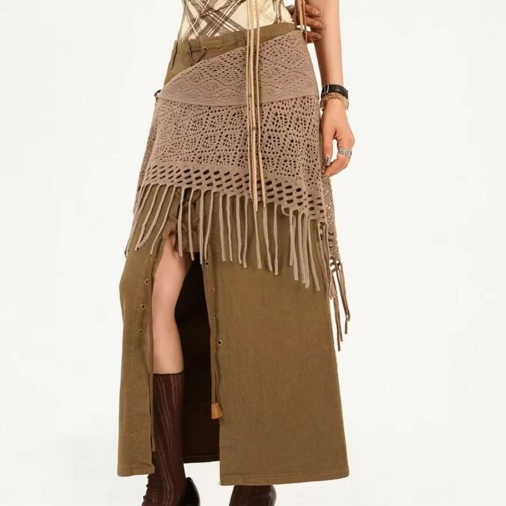 Knitted Belly Dance Clothing Tassel Triangular Scarf Women Hip Scarf  Adult Dance Practice