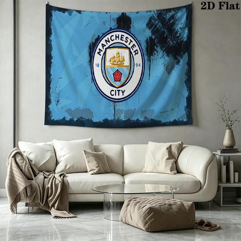 Manchester City FC Logo Wall Tapestry Aesthetic Wall Hanging Printed Fabric Blanket Decorative Tapestries for Bedroom Living Room Home Decor