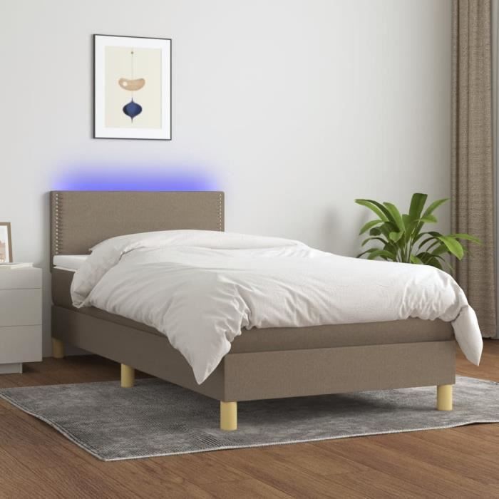 VidaXL Upholstered Bed Base with Mattress and LED Taupe 90x190 Cm Fabric 3133601