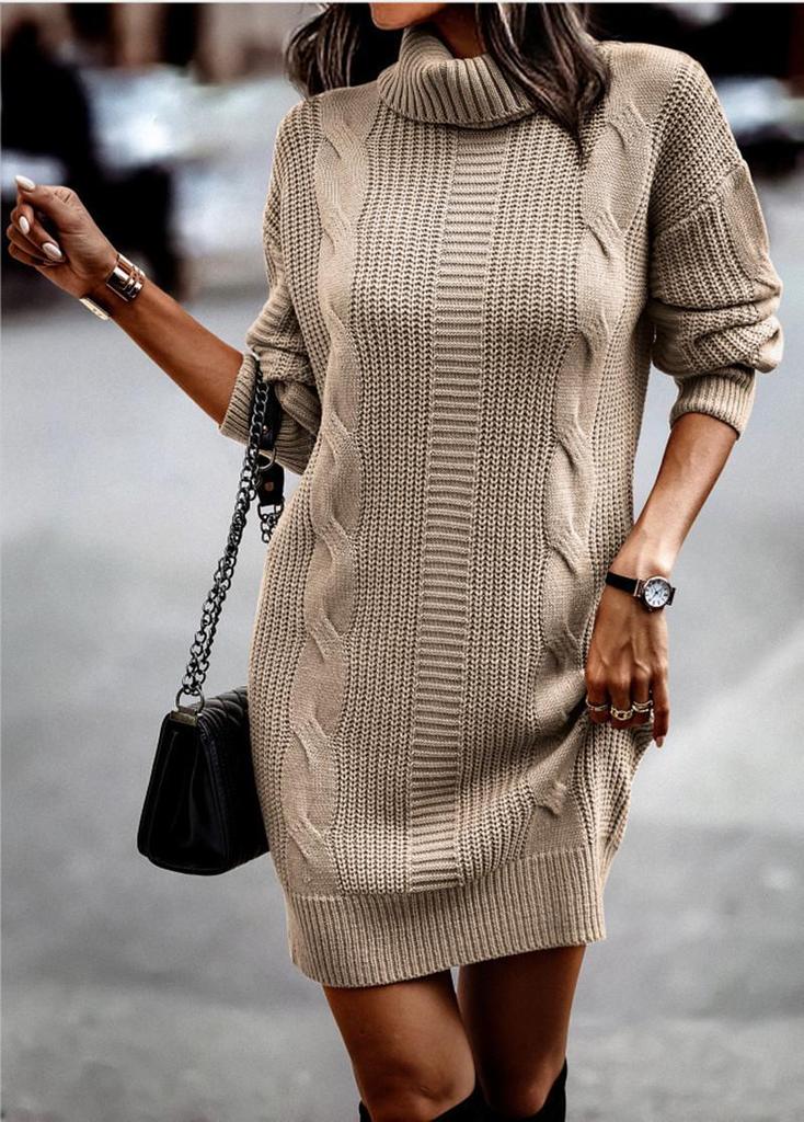 2023 Autumn/Winter High Neck Long Sleeve Bodycon Sweater Dress for Women