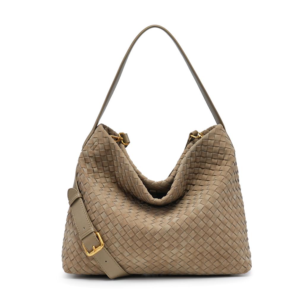 Cross-border explosive woven bag women's matte suede slack bucket bag large capacity single shoulder oblique span tote bag wholesale