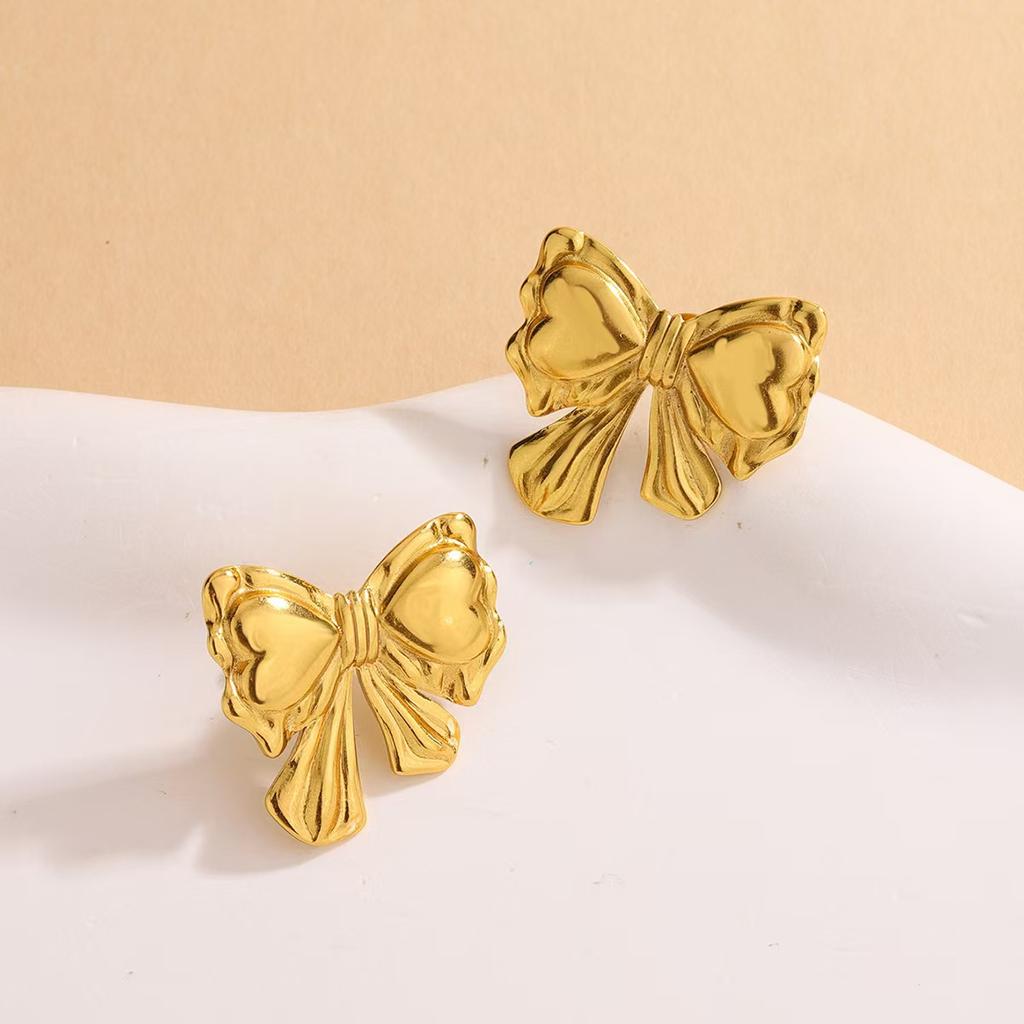 Popular in Europe and the United States, earrings 11k gold-plated non-fading stainless steel studs, high-end bow earrings