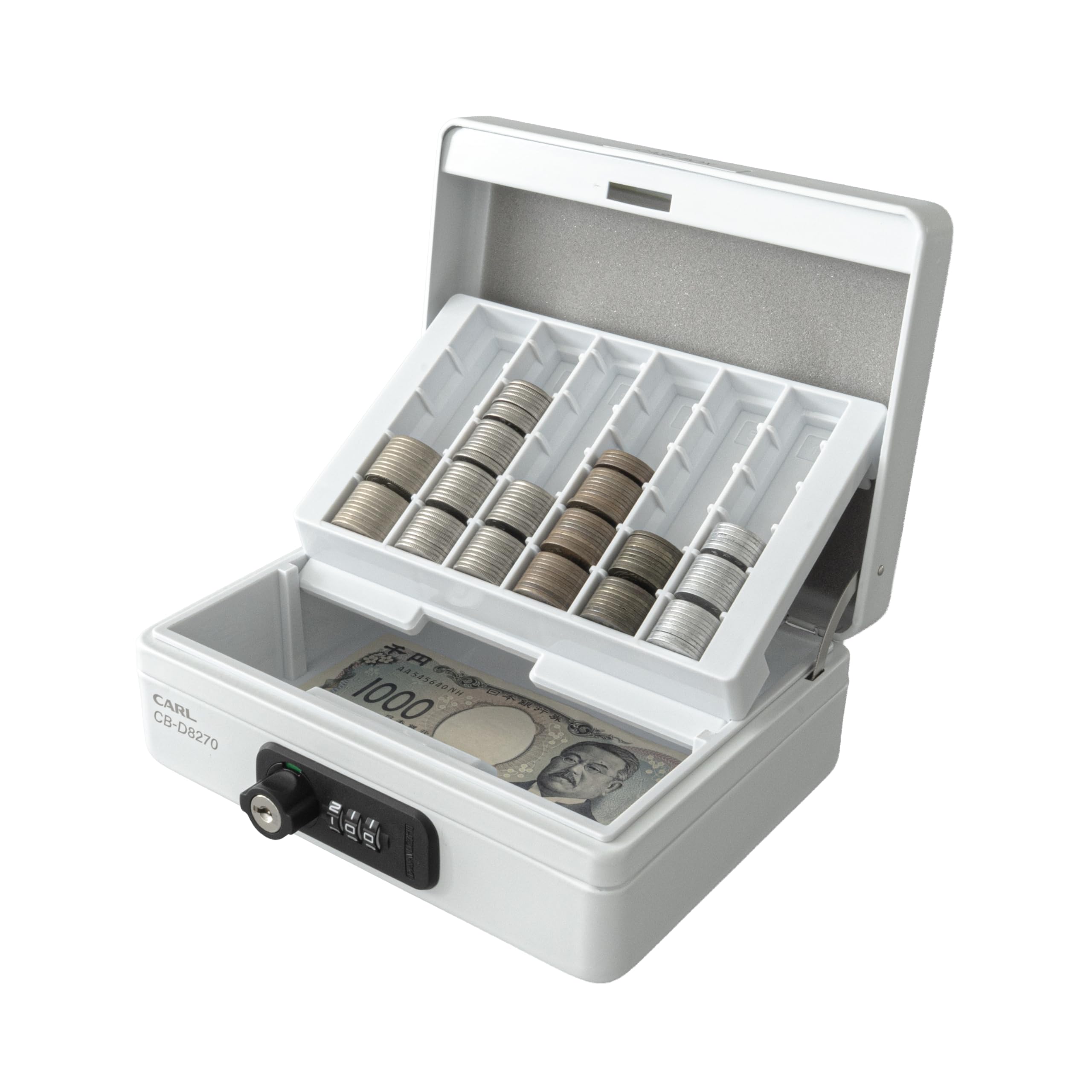 CARL Cash Portable Safe for Cash with Dial and Coin for Change and Portable Box, Registers, Lock, Key, Tray, Compact, Management, Stores, Events, Use,