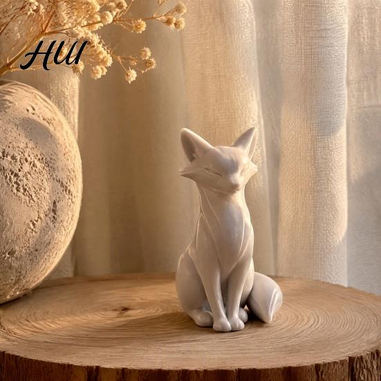 Minimalistische Fuchs-Skulptur 3D-gedruckte Skulptur, Elegante Figur, Matt Modern Zeitgenössische Wohnzimmer-Dekoration Schreibtisch-Ornament für Eingangsbereich Arbeitszimmer,