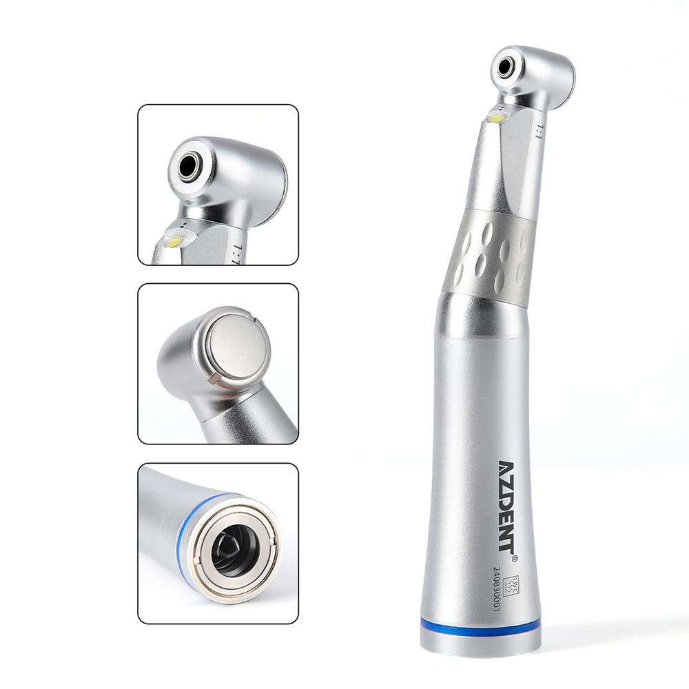 AZDENT Dental Contra Angle LED Fiber Optic Low Speed Handpiece E-type Push Button Type Chuck Handpiece 1:1/1:5/20:1/1:4.2