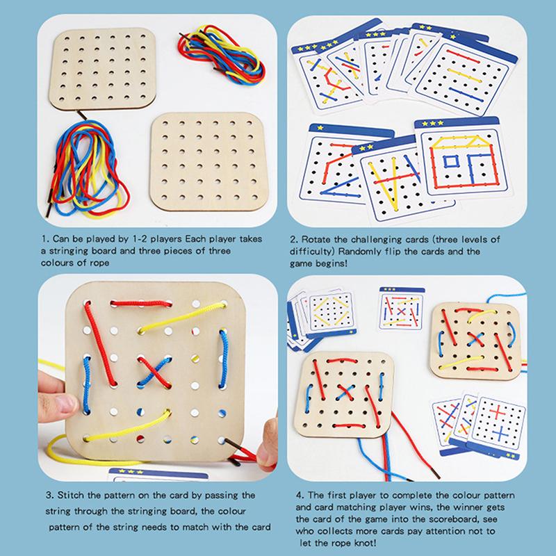 Wooden Montessori Teaching Aid Geometry Rope Threading Games Children'S Early Education Thinking Training Board Educational Toys