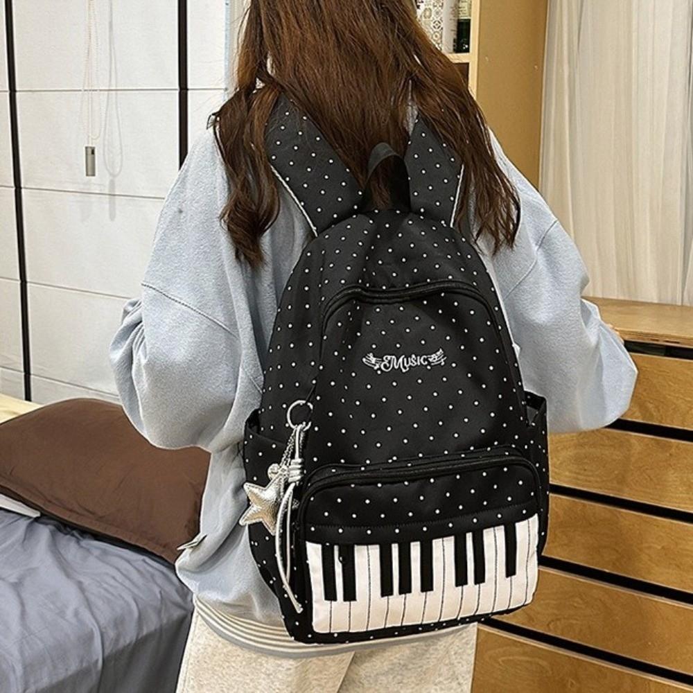 Nylon Large Capacity School Bag Color-blocked Piano Key Backpack Women Girls