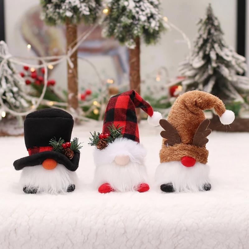 New Christmas LED Doll Pendant Christmas Tree Ornaments Santa Gnome Plush Doll for Home New Year Xmas Decoration Party Favors
