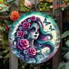8x8 Inch 2D Flat Sugar Skull Skeleton Wreath Floral Dia De Los Muertos Wall Hanging Outdoor Decor