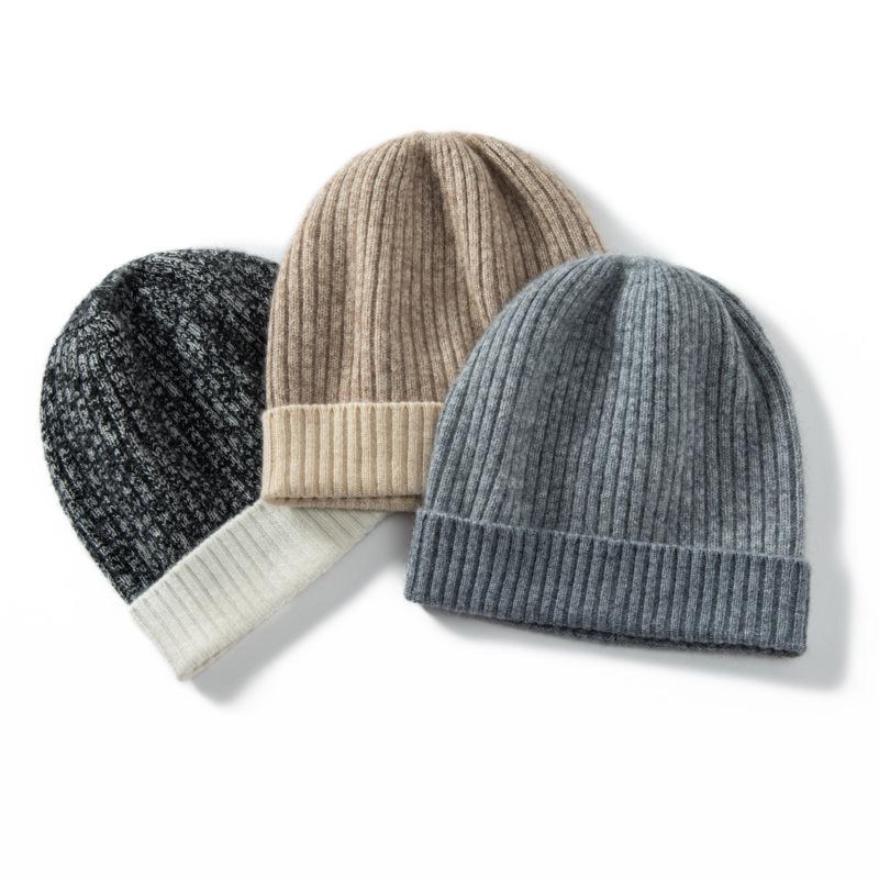 Autumn and Winter Thickened Cashmere Hat Unisex Color Matching Knitted Hat Head Hat Stack Hat Ear Protection Hat Cold Hat