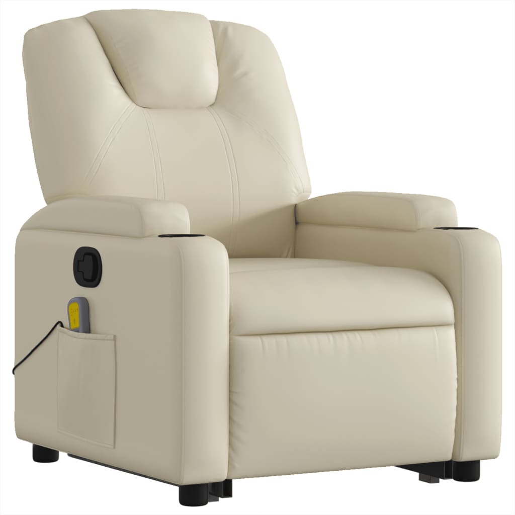 Vidaxl Lift-Up Massage Chair, Reclining, Cream, Eco-Leather