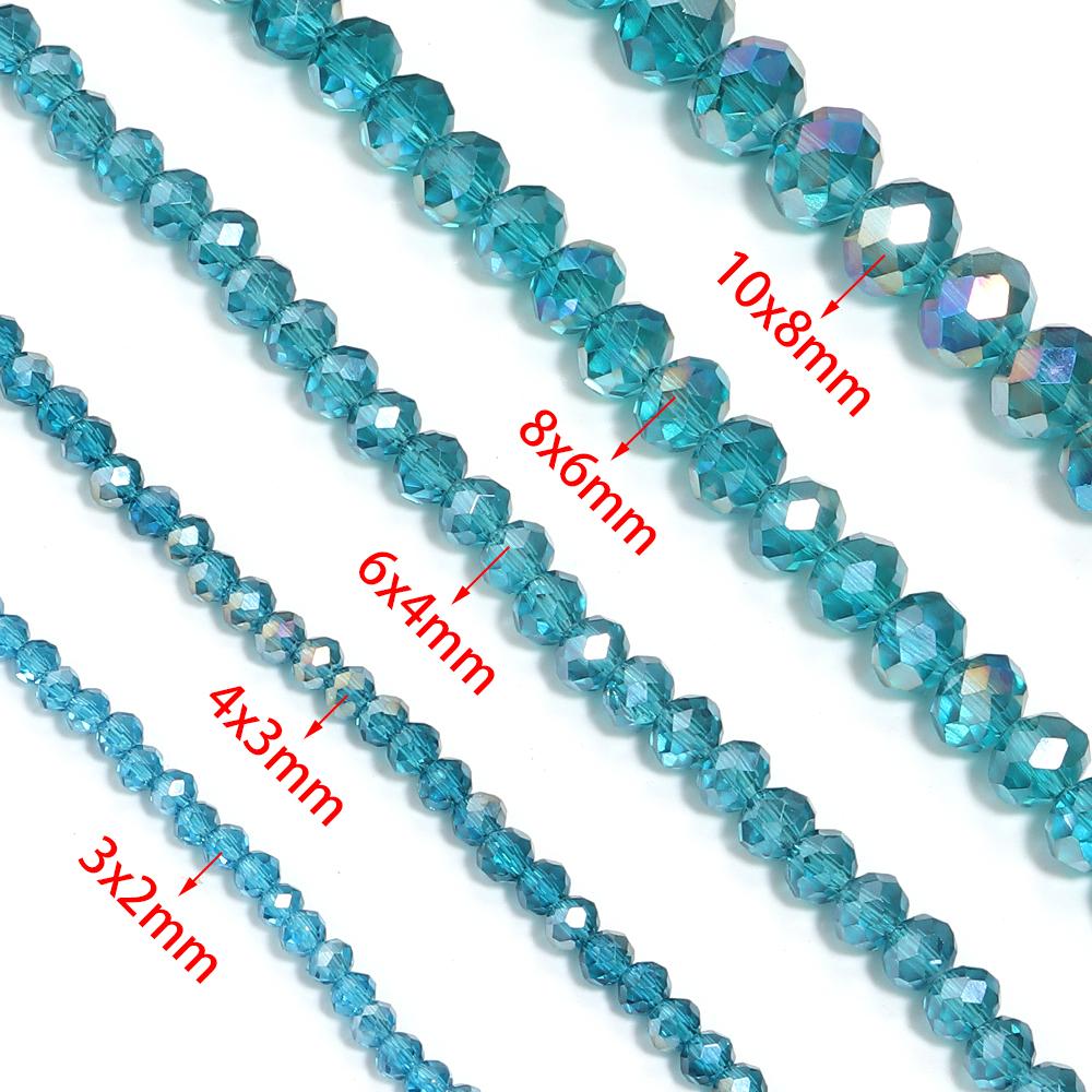 3 4 6 8 10 mm Rondelle Kristal Kralen Pauwblauw Platte Geslepen Glazen Kralen Losse Kralen Voor Sieraden Maken DIY Armbanden Ketting