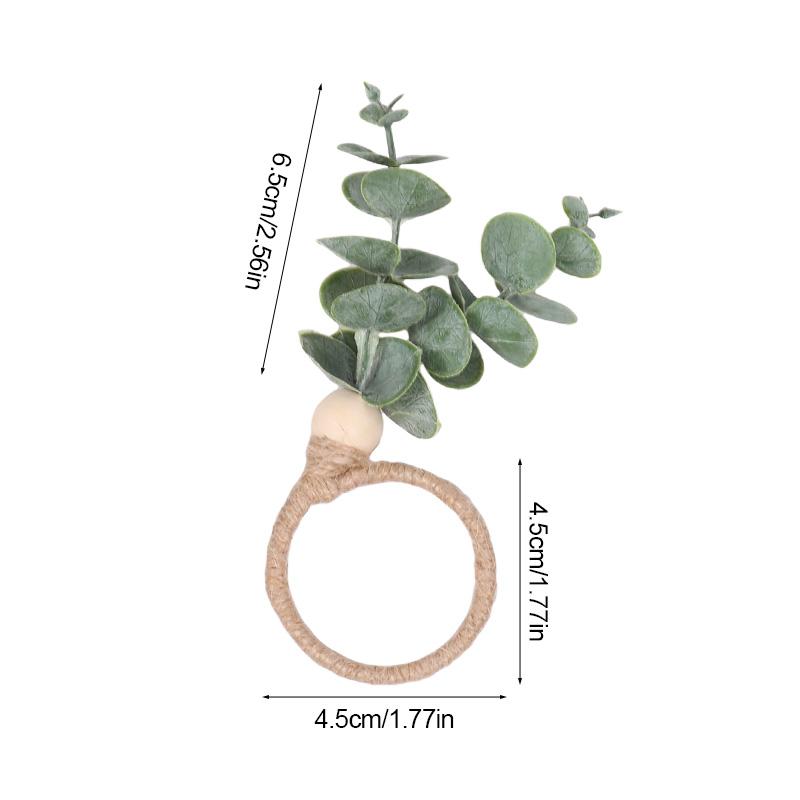 Eucalyptus Leaves Napkin Ring Wedding Napkin Holder Buckles with Wood Bead Easter Home Table Decoration Birthday Party Supplies