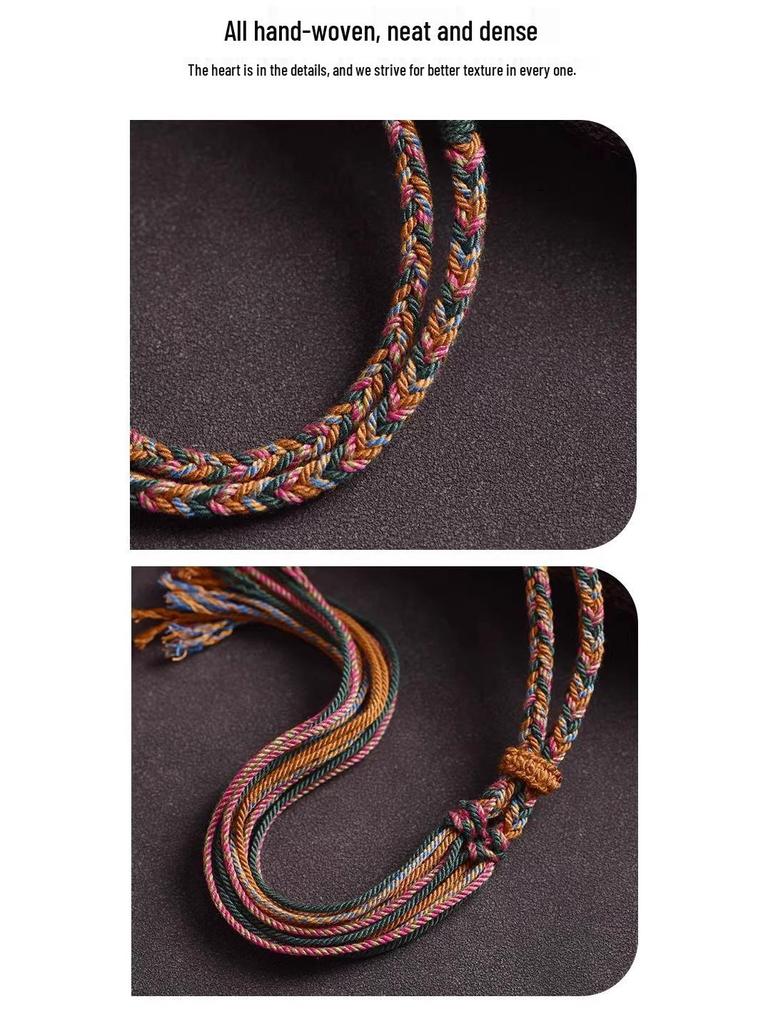 Tibetan Five-Color Woven Amulet Necklace with Quick-Release Thangka Pendant