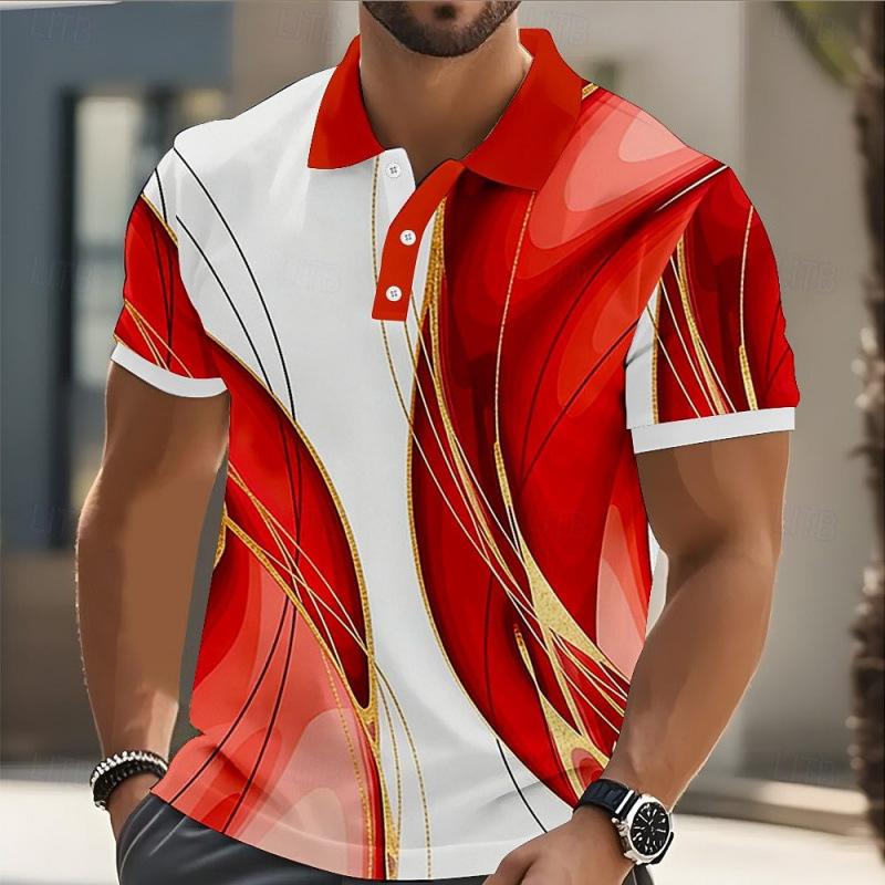 Men's Fashion Button Polo Shirt Abstract Summer Short Sleeve Casual Polo