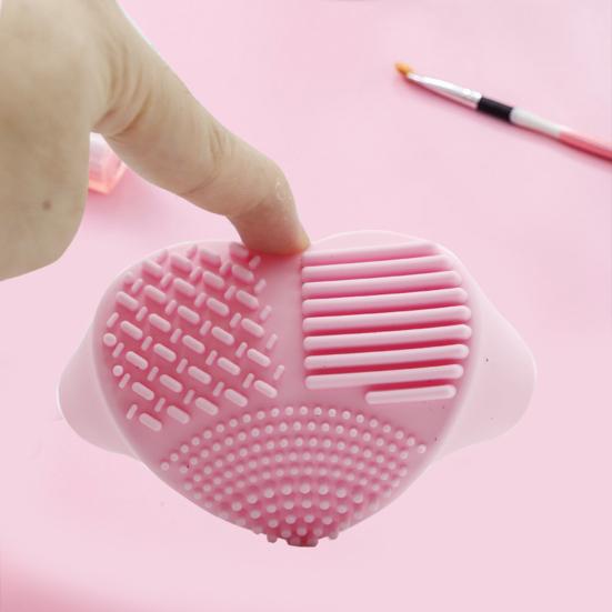 Silicone Sponge Makeup Brush Cleaner Portable Travel Heart Shape Foundation Brush Cleaning Mat Double Sided Cosmetic Brush Washing Pad