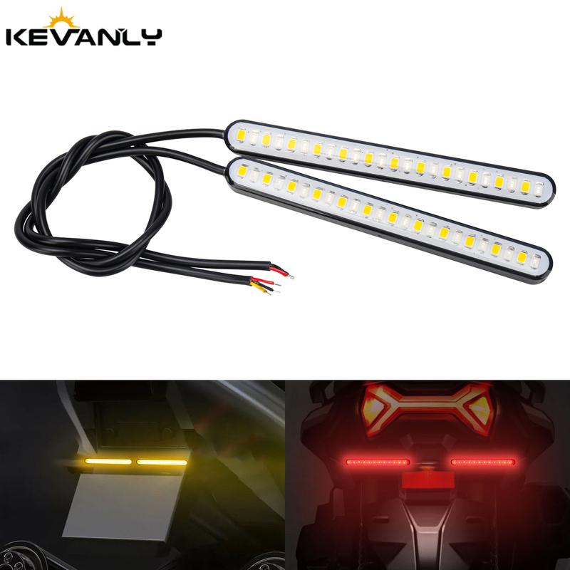 2x 24SMD LED Motorcycle Light Bar Strip Rear Tail Brake Stop Lamp License Plate Lights Flowing Turn Signal Indicators Universal
