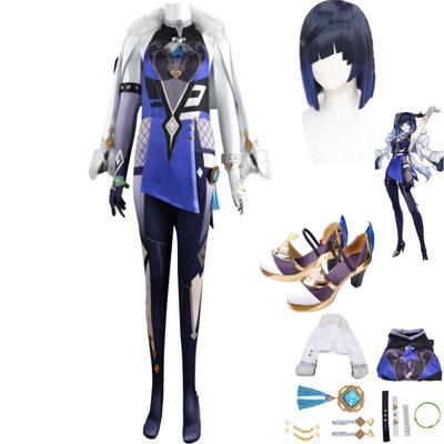 Anime Game   Yelan Cosplay Costume Liyue Hydro Wig Tight Jumpsuits Accessories Full Set Woman Sexy Halloween Suit