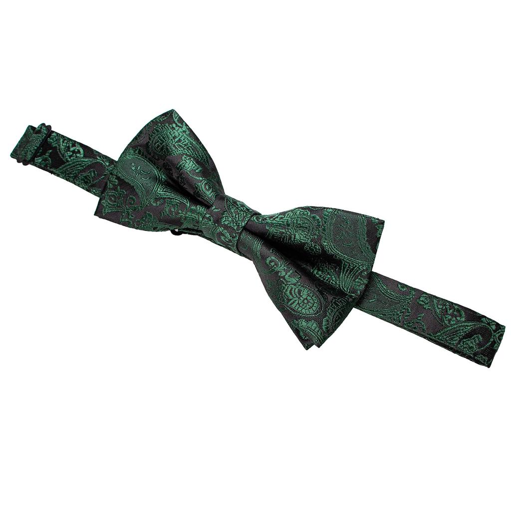 [JEMYGINS] [Jemygins Men's Bow Tie, Dark Green, 2-piece Silk Paisley Pattern, Formal, Business, Wedding, Gift, Cufflinks, Handkerchief Set (15)]