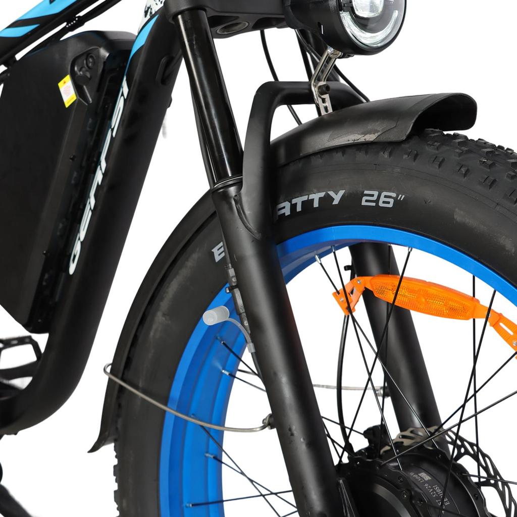 Bicicleta Elétrica de Motor Duplo Baolujie DP-2603-SJ 1500*2 Bateria 52V35AH Pneu Largo Todo-Terreno Aro 26 Bicicleta E-Mountain Bike Para Adulto