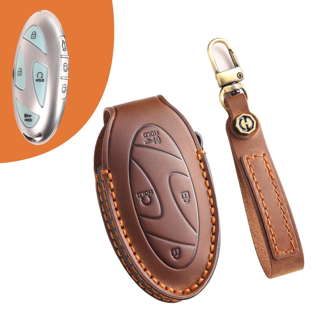 Applicable to modern imported car key cover, intelligent remote control bag, key chain, real cowhide hand-sewn key case