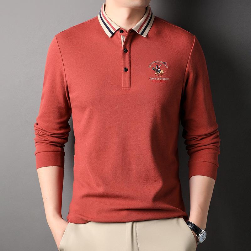 Spring and Autumn New Men's Lapel Fashion Casual Long Sleeve Polo Shirt Embroidered Men's Cotton T-Shirt