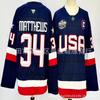 Maglia da Hockey su Ghiaccio da Uomo Squadra USA Numero Personalizzato 19 7 34 Ricamato Misto Cotone Abbigliamento Sportivo Performance