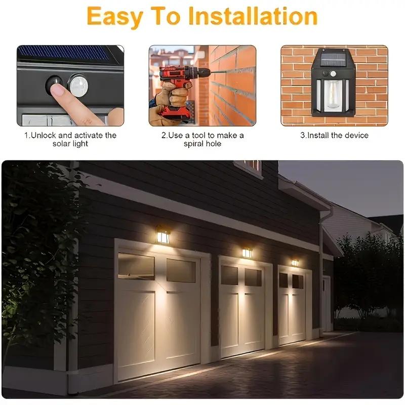 2-8PCS Solar Wall Lights with Motion Sensor Outdoor Solar Garden Light 3Mode Waterproof Solar Tungsten Wall Lamp for Yard Garage