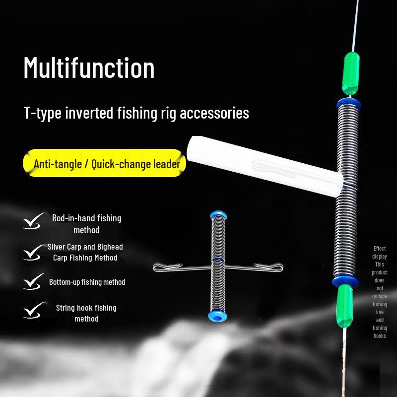 Inverted T-Shaped Fishing Rig: Anti-Tangle Hose, Quick-Release Buckle, and String Hook Accessories