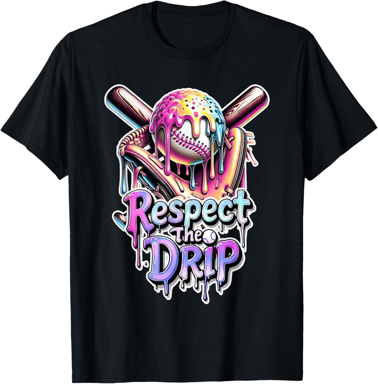 Baseball Drip Ice Cream Dripping Respect The Drip Hoodie or T-Shirt L