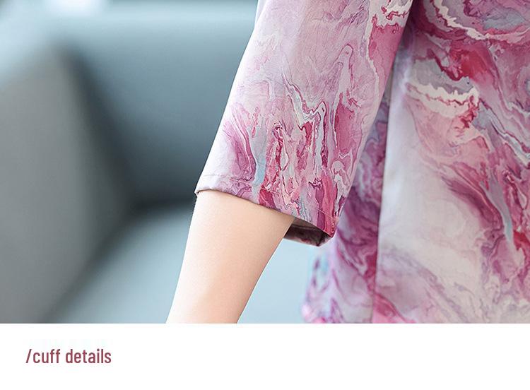 Summer Silk Printed Loose-Fit Blouse for Middle-Aged and Elderly Women, Plus Size Mulberry Silk Top