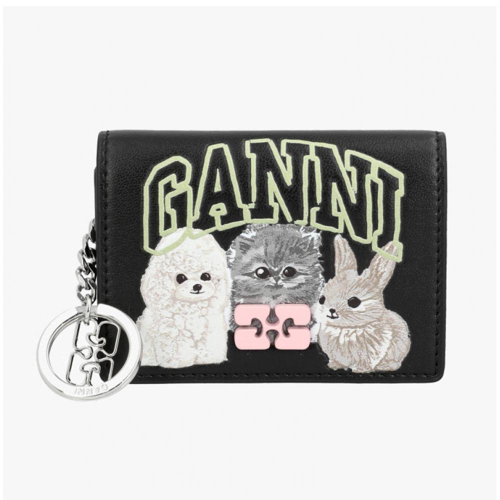 Ganni Animal Graphic Butterfly Logo Flap Card Wallet A6776 099