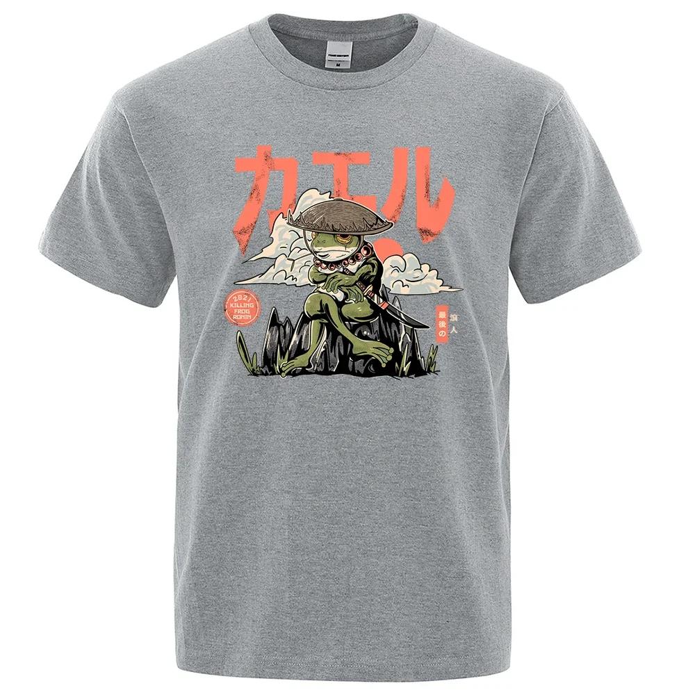 Men's Anime The Last Frog Print T-Shirts Fashionable Casual Breathable Crew Neck Shirts Oversized Cotton Short Sleeve Top