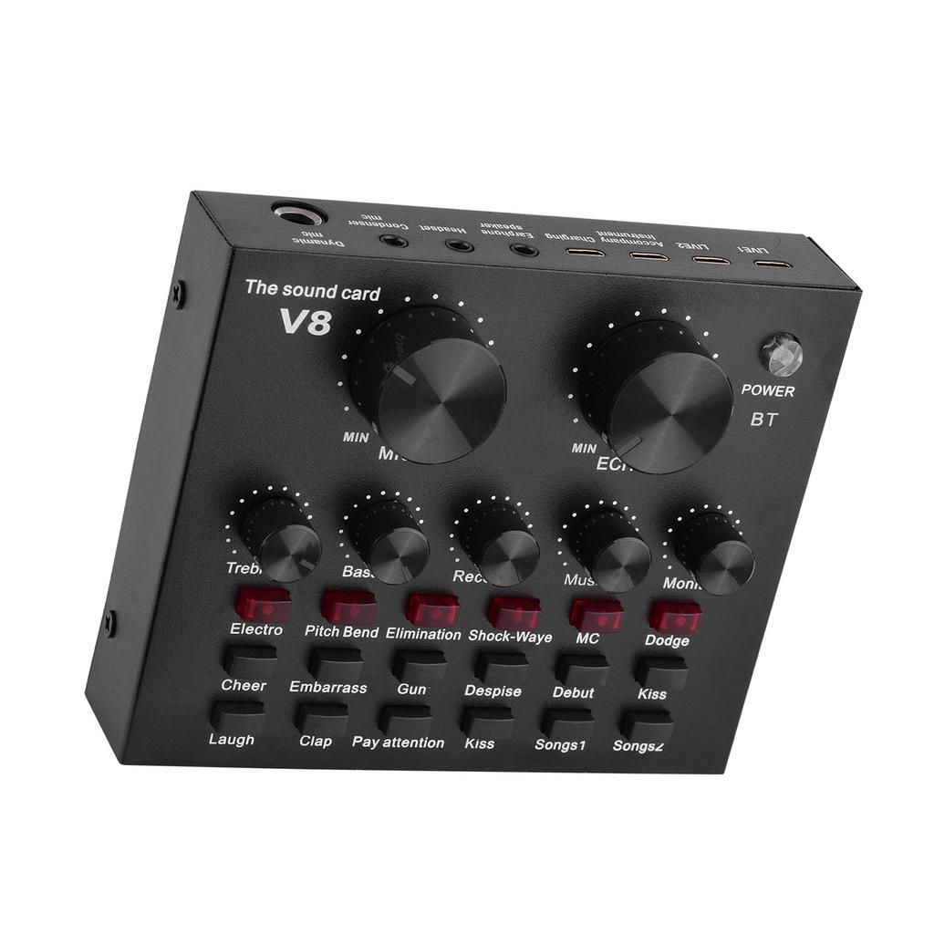 External Audio Mixing Sound Card USB Audio Interface with Multiple Sound Effects Built in Rechargeable Battery for