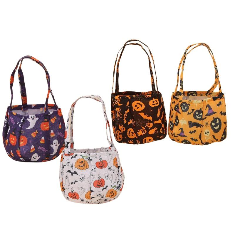 1Pc Halloween Trick Or Treat Candy Bags With Cute Pumpkin Ghost Bat Prints For Halloween Party Candy Collecting Gifts Decor