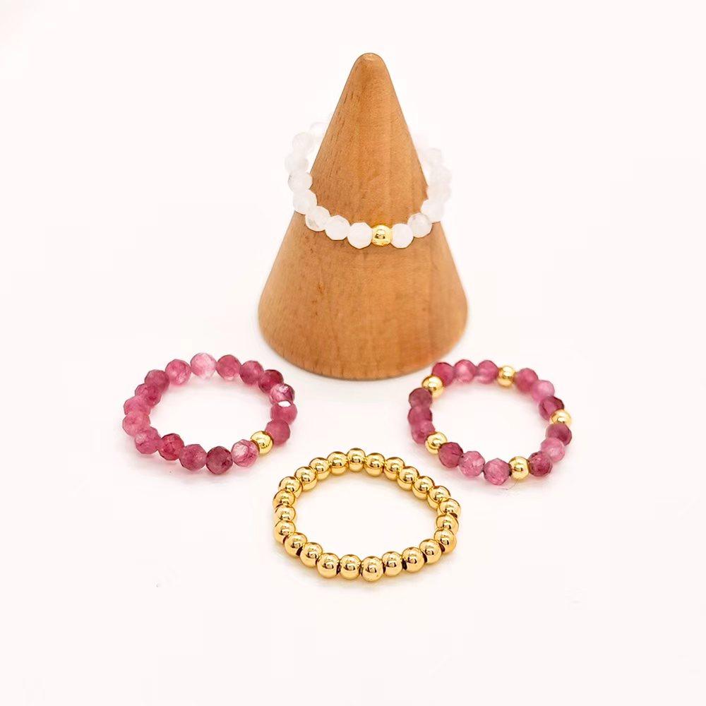 Vlen Natural Stone Ring Stackable Beads Elastic Finger Ring Elegant Dainty Boho Handmade Jewelry for Daily Wear & Gift