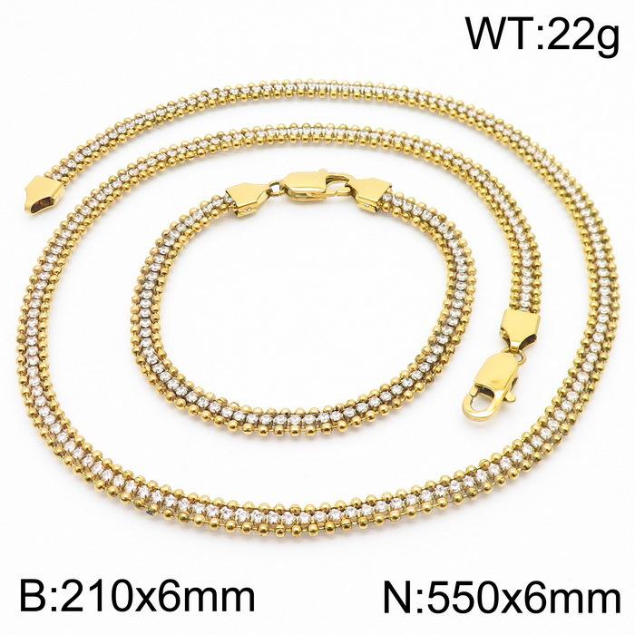 Minimalist Light Luxury Stainless Steel Zircon Chain Set Versatile High end Necklace Bracelet Two Piece Jewelry