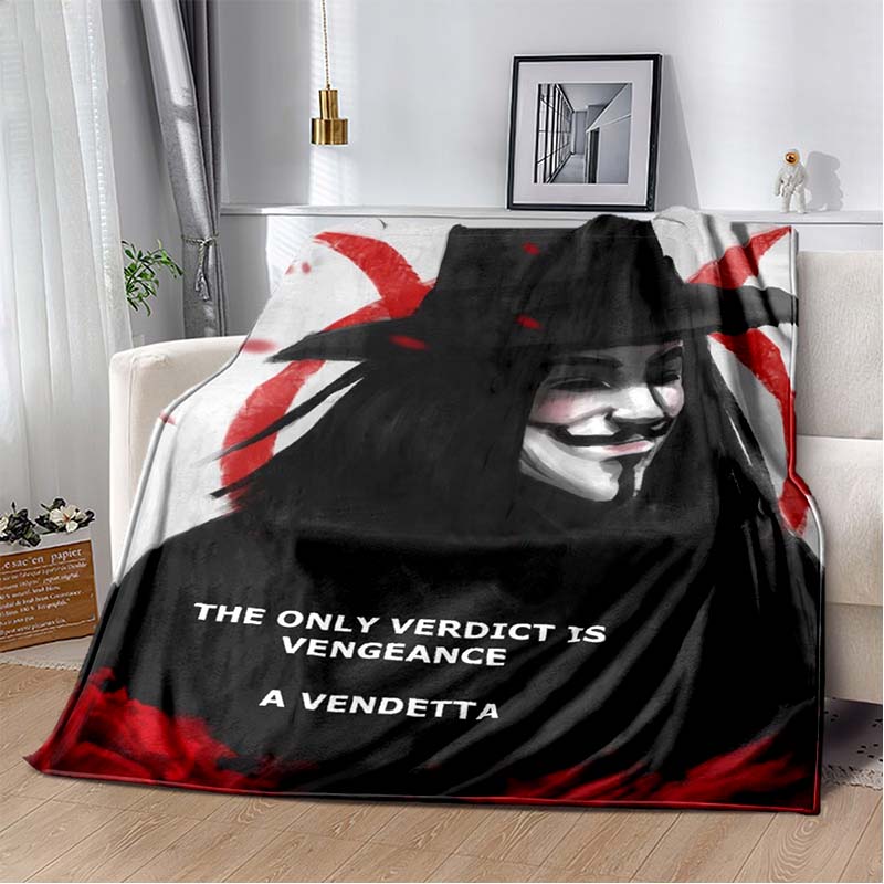 V For Vendetta Mask Red Rose Bloody V Print Soft Flannel Throw Blanket Warm Sofa Couch Bed Home Decor Cover For Comic Fans