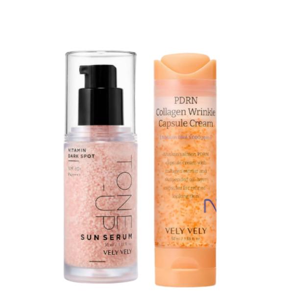 

VELY VELY Tone-Up Sun Serum 30ml + PDRN Collagen Cream 50ml Skincare Set Sun Serum 30ml + PDRN Collagen Cream 50ml