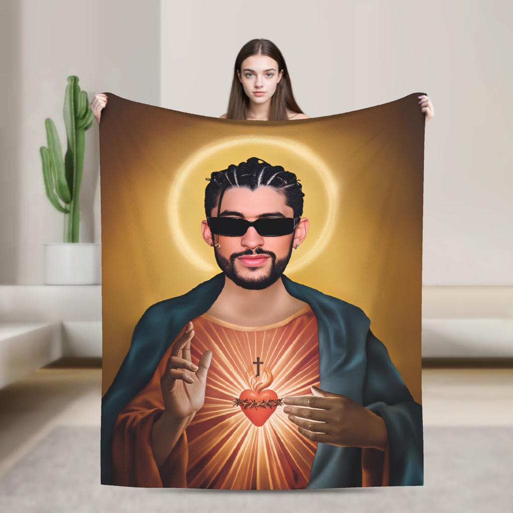 Zanger Bads Bunnys Deken Kwaliteit Warm Beddengoed Plaids Winter Picknick Buiten Grappig Sprei