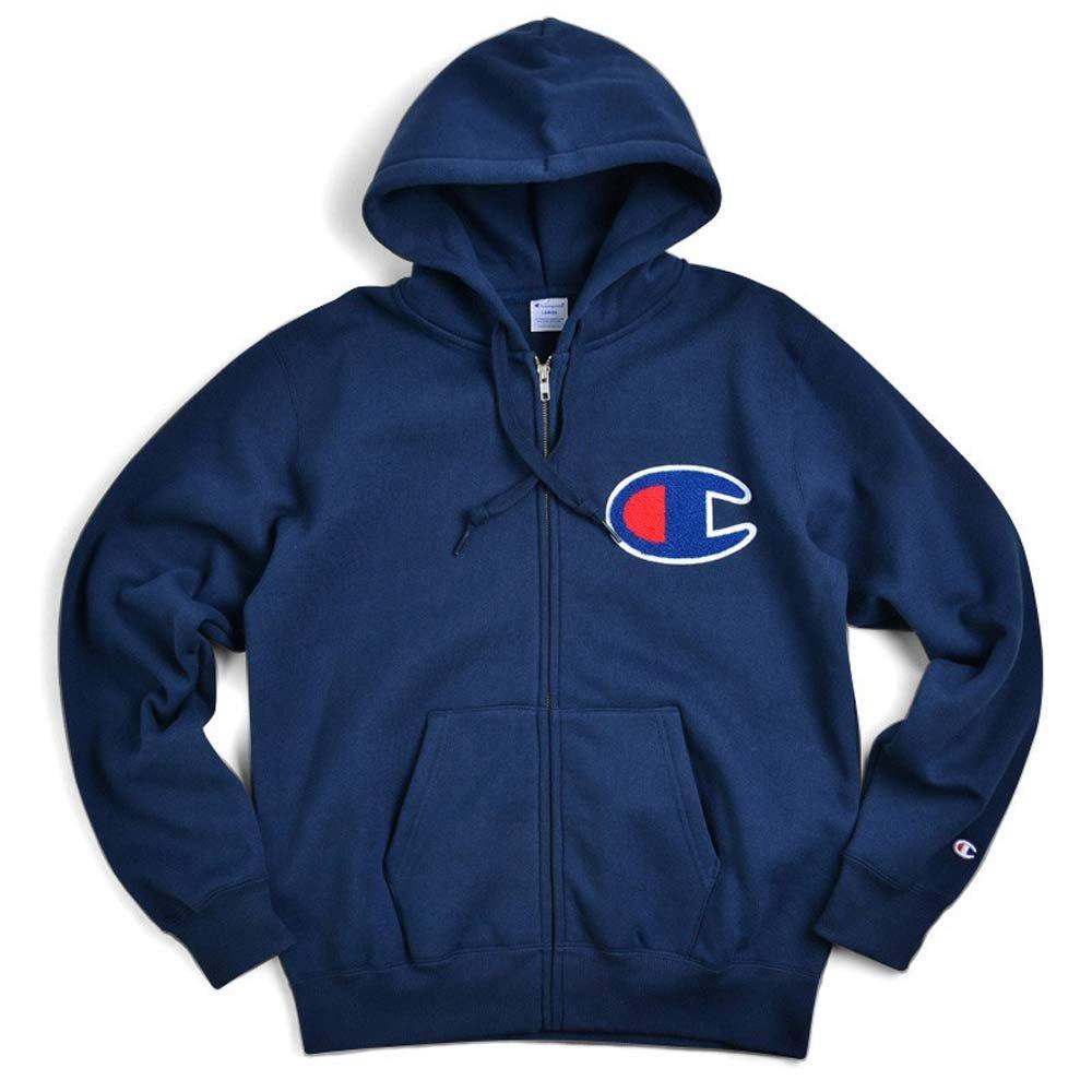 Champion Street Big C Logo Sagara Size S Men's Full-Zip Hoodie, Fleece-Lined, Style, Embroidered, Patch, Navy, (C3-E128)