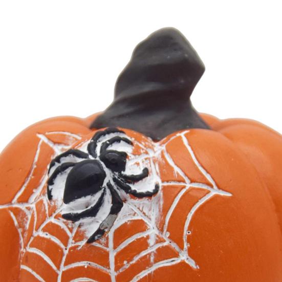 Halloween Pumpkin Figurine Spooky Bat Ghost Spider Web Pumpkin Statue Resin Tabletop Decoration for Home Mantel Shelf Decor
