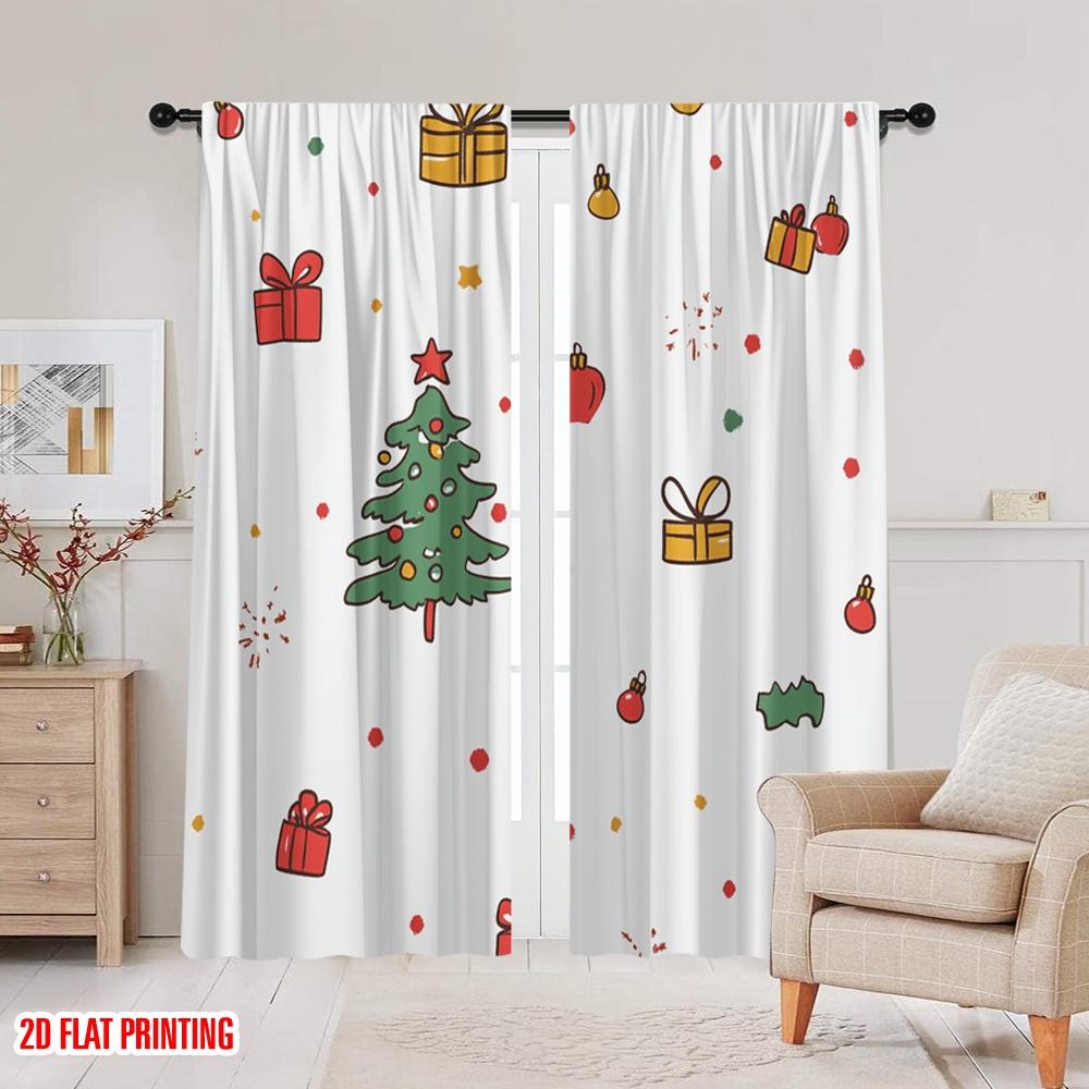2pcs,2D Plane Printing Contemporary Curtains Christmas Tree Bells Gift Candy (3) Polyester Easy Install (without Rod) Festive