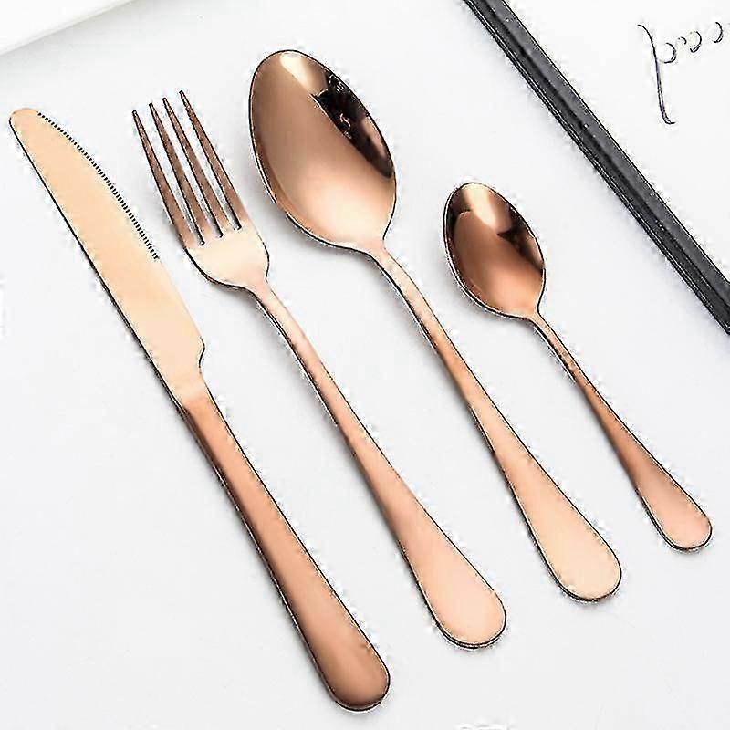 Cutlery, Set Of 24 Stainless Steel Cutlery, Cutlery With Wooden Boxrose Gold