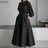 ZANZEA Women Casual Turn Down Collar Loose Long Sleeve Spring Autumn Dress
