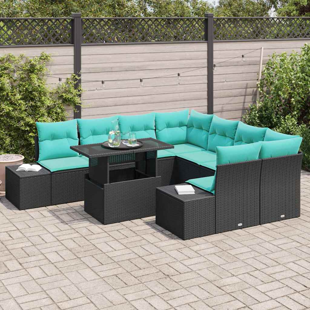 Garden Sofa Set 9 Pieces Black Poly Rattan
