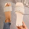 Fashion Women's Fashionable Flat Sandals with Artificial Pearl and Rhinestone Decoration Slippers Summer Women's Flats Large Size 42