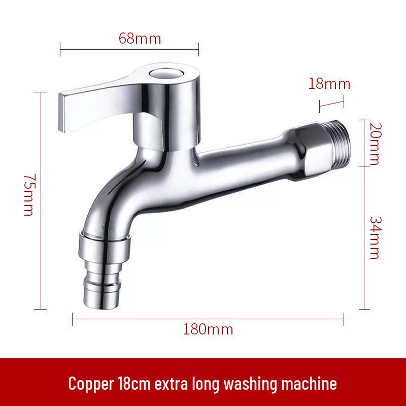 Copper Outdoor Washing Machine Faucet with Quick-Open Extended Spout, 4-Point Connect, 304 Stainless Steel, One-In Two-Out Design.
