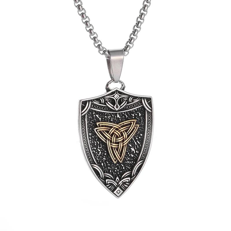 Style Trinity Celtic Knot Shield Pendant Witch Knot Necklace Men Women Irish Protection Amulet Jewelry